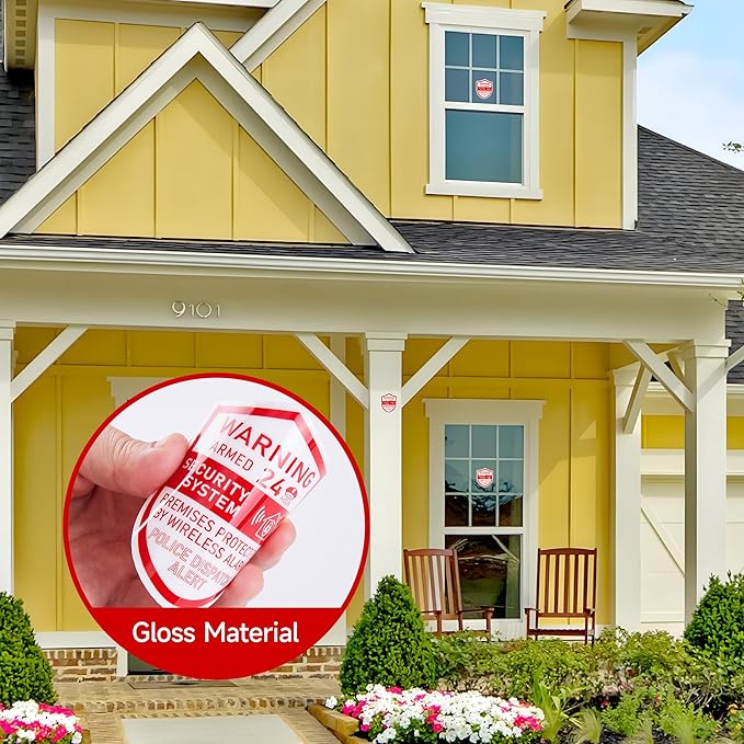 3PCS Security Alarm System Sign for Home，Self-Adhesive Weatherproof 24 Hours Security Warning Sticker ，Safety Protection System for House Doors and Windows，Business Indoor & Outdoor Use 2.8x2.4 In