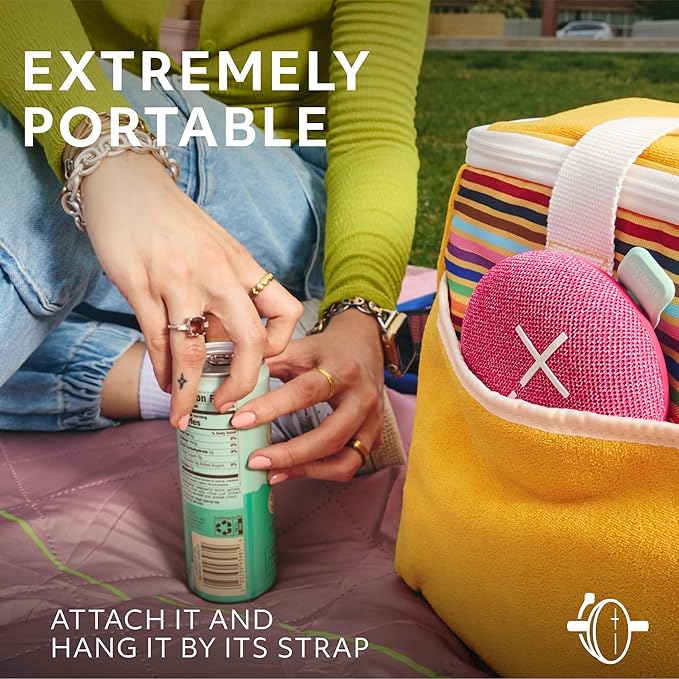Ultimate Ears MINIROLL Ultra-Portable Waterproof Bluetooth Speaker, Big Bass, IP67 Dustproof, 131 ft Range - Gentle Pink