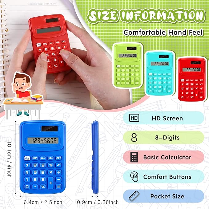 LEIFIDE 24 Pack Pocket Calculator Small Bulk Basic 4 Function Calculator 8 Digit Display Battery Powered for Desktop Home Office School Student Kids(Classic Colors)