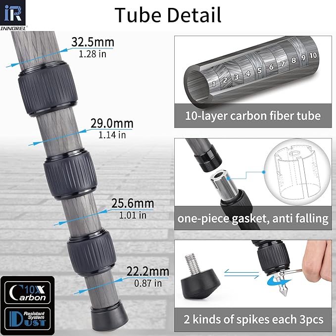 Carbon Fiber Tripod-INNOREL RT85CM Super Professional Stand with Low Gravity Center 360° Panoramic Ballhead and Green Camouflage Leg Covers for Digital DSLR Camera