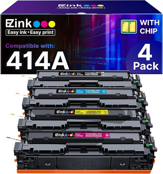 E-Z Ink 414A with Chip Compatible Replacement for HP 414A Toner Cartridges 4 Pack 414X to Use with HP Color Laserjet Pro M454dw M454dn MFP M479dw M479dn M479fdw Enterprise M455dn MFP M480f (BCMY)