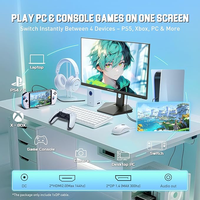 SANSUI 27 inch WQHD 200Hz 180Hz Gaming Monitor 2560×1440P-AMD FreeSync 1ms DCI-P3 95% Fast IPS Computer Monitor,Height Adjustable Vertical/Horizontal Rotating, 2×DisplayPort/HDMI 丨HDR丨Low Motion Blur