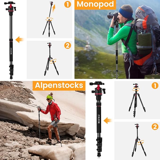 70" Tripod for Camera, Professional Aluminum Camera Tripod & Monopod with 360° Ball Head, Adjustable Lightweight Travel Tripod for Phone,DSLR,Tablet with Carry Bag