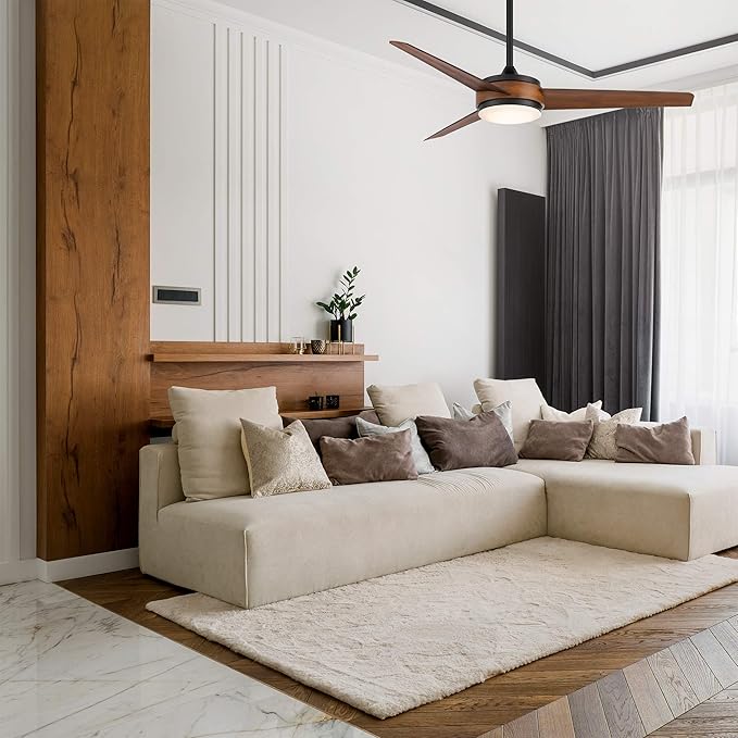 WAC Smart Fans Mod Indoor and Outdoor 3-Blade Smart Home Ceiling Fan 54in Matte Black Distressed Koa with 3000K LED Light Kit and Remote Control Works with Alexa and iOS or Android App