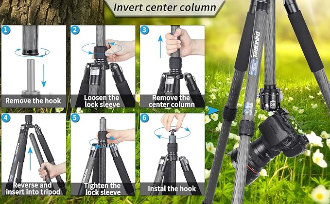 Carbon Fiber Tripod-INNOREL RT85C Super Professional Tripod Monopod Heavy Duty Stand Support Low Gravity Center 360°Panoramic ballhead for Digital DSLR Camera Black