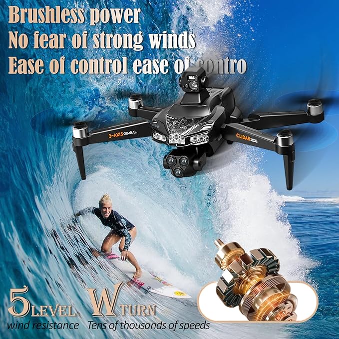 5G Brushless Drone with Camera for Adults 4K, 8K GPS FPV Drone with 3-Axis Gimbal & 360° Obstacle Avoidance - Foldable RC Drones for Adults, 5KM Transmission, 60min Flight, Auto Return, 50X Zoom (black)