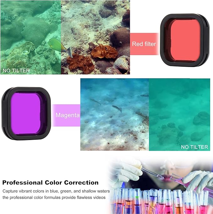 4-Pack Snorkel Filter for GoPro Hero 12 11 10 9 Black - Polarized Camera Lens Filter(CPL) ND Filter (ND16) Red Magenta Filters, Neutral Density 10M Shallow Diving Protector Go Pro Accessories