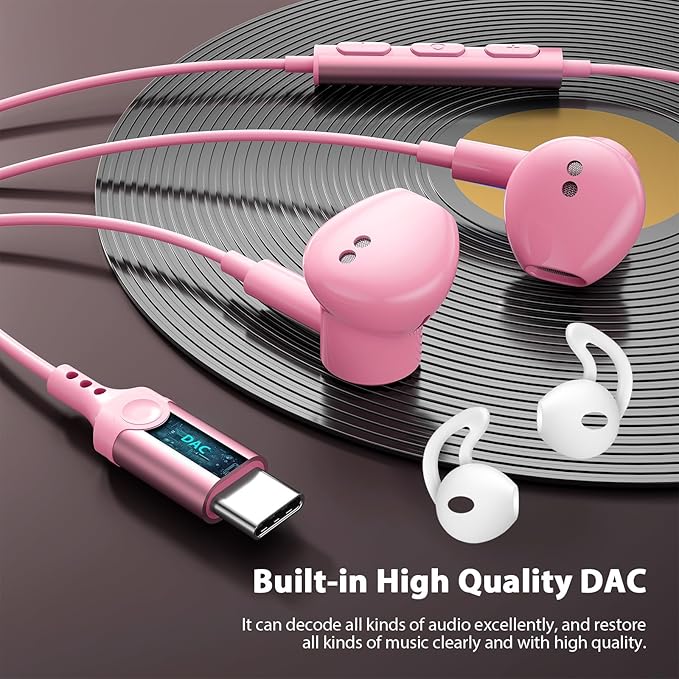 USB C Headphones for iPhone 17 Air 16e 16 Pro Max 15 Plus, Type C Headphone Wired Earbuds with Mic HiFi Magnetic Sport Earphone for iPad Pro Air Samsung Flip Fold 6 Galaxy S25 S24 S23 OnePlus 13 12 9