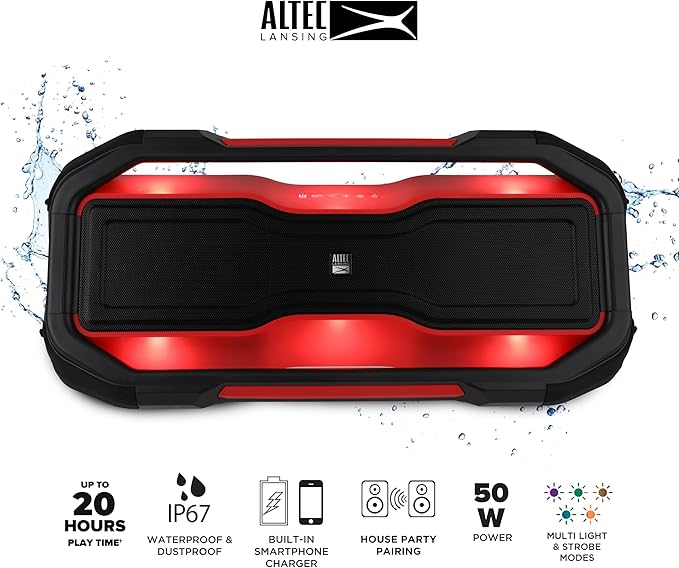 Altec Lansing ROCKBOX XL Wireless Bluetooth Speaker, Portable Waterproof with 20 Hour Playtime and 5 Illuminating LED Light Modes, Floating Wireless Speaker for Indoors and Outdoors