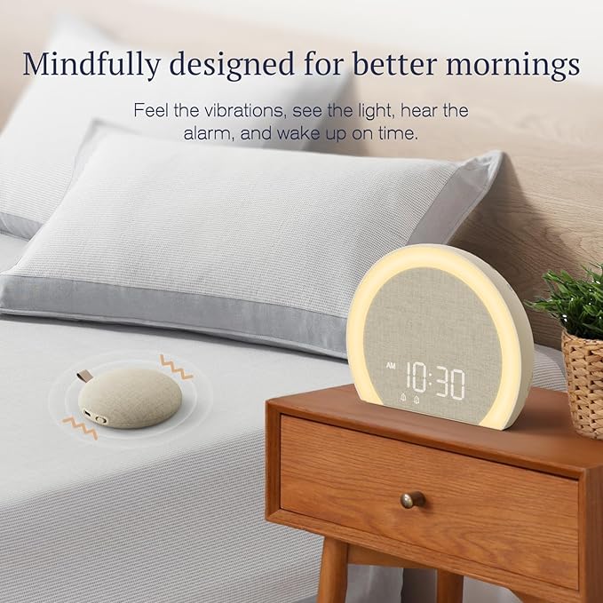 ANJANK Loud Alarm Clock with Wireless Bed Shaker, Vibrating Dual Alarm with Light Wake Up for Heavy Sleepers & Hearing Impaired, 9-Color Night Light, 5 Sounds, 0-100% Dimmer, USB Charger, Bedroom
