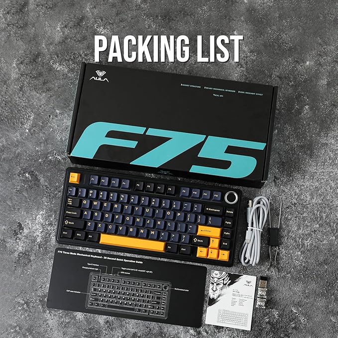 EPOMAKER x Aula F75 Gasket Mechanical Keyboard, 75% Wireless Hot Swappable Gaming Keyboard with Five-Layer Padding&Knob, Bluetooth/2.4GHz/USB-C, RGB (Black, LEOBOG Reaper Switch)