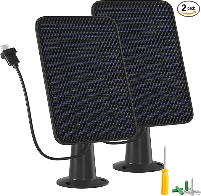 5W Solar Panel Charger Compatible with Blink Outdoor/Outdoor(3rd Gen)/XT XT2 Camera, Solar Panel for Blink Camera, 13.1ft Charging Cable & Rubber Plug, IP65 Weatherproof with Secure Wall Mount, 2 Pack