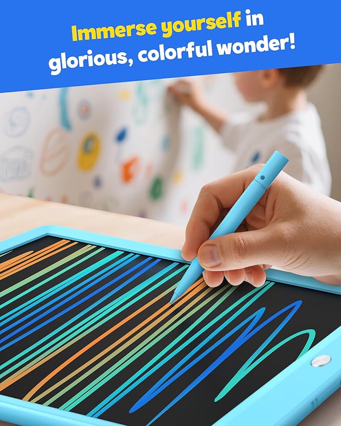 TEKFUN LCD Writing Tablet Doodle Board, 10inch Colorful Drawing Tablet Writing Pad, Kids Travel Essentials, Toddler Toys for 3 4 5 6 7 8 Year Old Girls Boys (Blue)