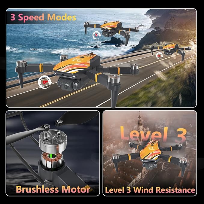 TT19 Drone with Camera 1080P for Adults, Drones with 270° Obstacle Avoidance Function, Brushless Motor, Level 3 Wind Resistance, Foldable Quadcopter Mini Drone for Beginners, Orange