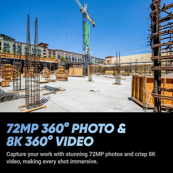 Insta360 X5 Construction Bundle - 360° Construction Camera, 8K30fps 360 HDR Video, 72MP Photo, 11K Timelapses, Supports OpenSpace, Cupix, FARO Sphere XG, Reconstruct, Dalux, Evercam, Oculo & More