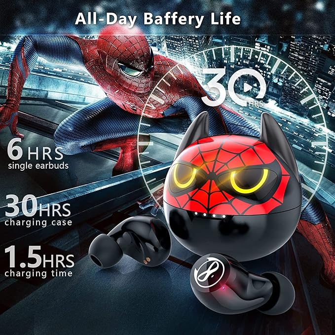 Wireless Earbuds, Touch Control Headset Stereo Sound in-Ear Wireless Earpiece, Bluetooth Earphones with Red Cartoon Charging Case