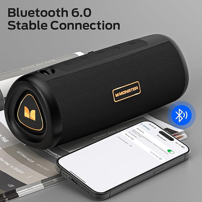 Monster S230 Portable Bluetooth Speaker, Wireless Speaker with 30W Loud Stereo Sound, Wireless Stereo Pairing, 24H Playtime, Bluetooth 6.0 Supports TF Card, AUX for Outdoor/Home/Party