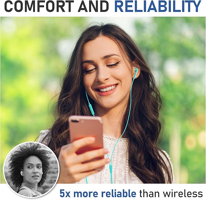 LUDOS Zenith Wired Earbuds in-Ear Headphones, 2 Years Warranty, Earphones with Microphone, Corded for 3.5mm Jack Ear Buds for iPhone, Samsung, Computer, Laptop, Kids, School Students - Turquoise