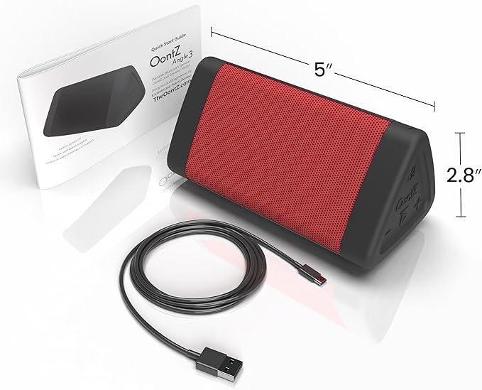 Oontz Upgraded Angle 3 Portable Bluetooth Speaker 5.0-10W Sound, 14-Hr Battery, 100ft Wireless Range, IPX5 Water-Resistant, Budget-Friendly Small Speaker for Travel, Party, Outdoor or Home (Red)