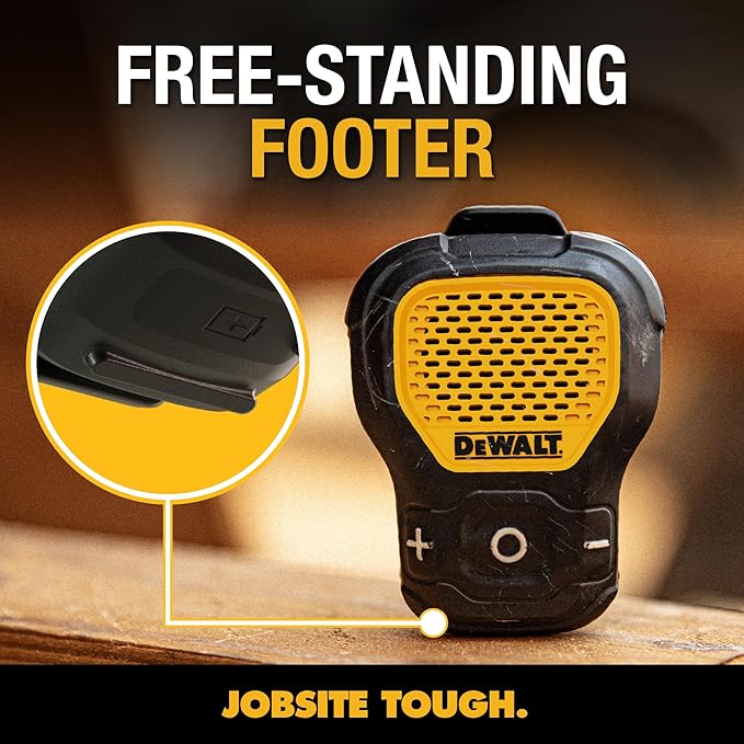 DEWALT Wearable Bluetooth Speaker (Updated Version), Clip-On Wireless Jobsite Pro Water-Resistant Portable Speaker (Non-Magnetic), Built-in Mic for Hands-Free Music/Calls, Bluetooth Speaker (Yellow)