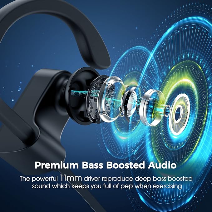 Sport Bluetooth Headphones with Microphone, 16H Deep Bass Running Headphones Wireless, IPX7 Waterproof Wireless Earbuds with Ear Hooks, CVC 6.0 Noise Cancelling Earbuds for Calls, 2-Pack
