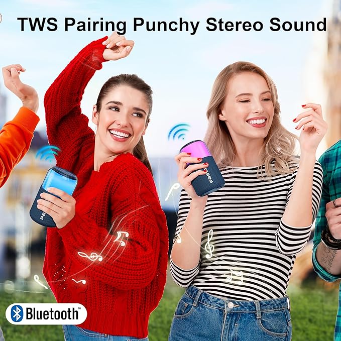 Passau Portable Bluetooth Speaker Wireless with Lights, 15W Loud Stereo Clear Sound, All Day Playtime, BT 5.4, TWS Paring, for Home Outdoor Party Beach (Blue)