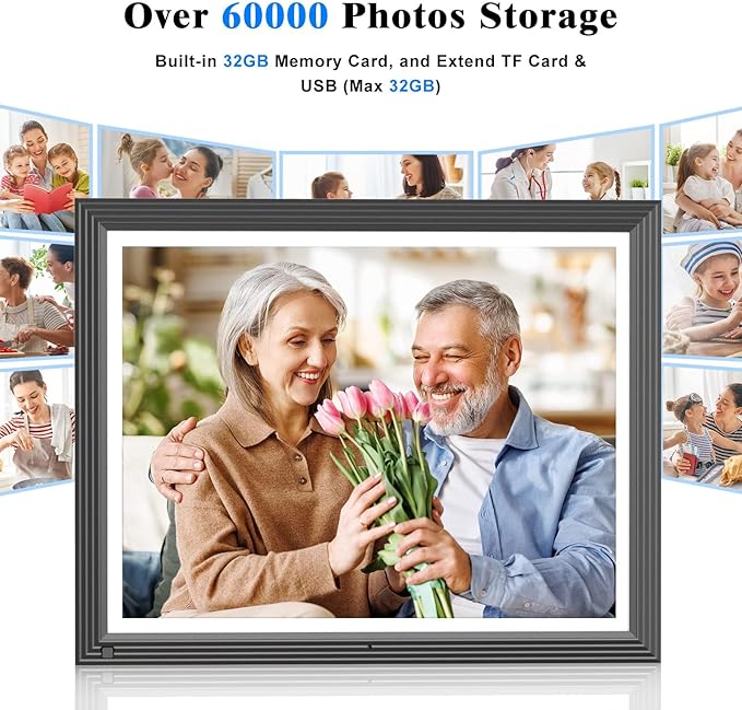 15-inch WiFi Digital Picture Frame - 32GB 170°Wide Angle Touch Screen Frame, Motion Sensor, Auto Rotate, Full Function, Sharing Photos&Videos via App or Email, Unlimited Cloud Storage, Wall-Mounted