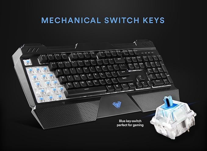 Beastron RGB LED Backlit Mechanical Wired Gaming Keyboard with Blue Switches, Adjustable Backlit Effects, Compatible with PC and Mac