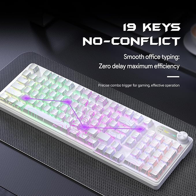 IP98 Gaming Keyboard - Wired Keyboard with RGB Backlighting, IPX8 Water Resistance, and Side Printed PBT Translucent Keycaps, Suitable for Gaming or Work (Line White)