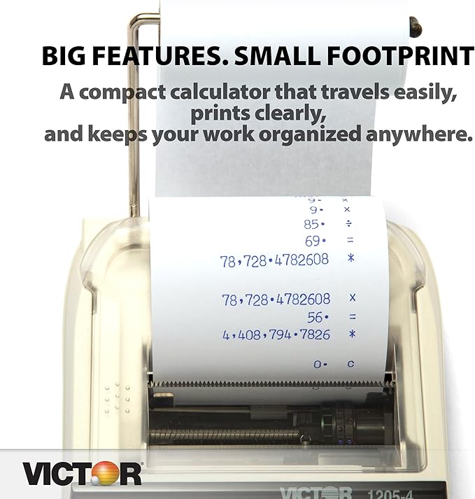 Victor 1205-4 12 Digit Portable Palm/Desktop Commercial Printing Calculator, 1.8" x 4" x 8"