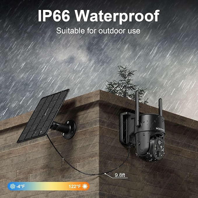 4G LTE Cellular Security Camera, Solar Security Cameras Wireless Outdoor, No WiFi Security Camera Outdoor, Color Night Vision, PIR Human Detection, Two-Way Talk, IP66 Waterproof, Built-in SIM Card