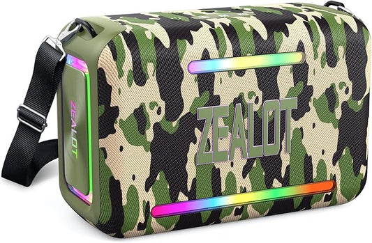 ZEALOT 120W Bluetooth Speaker, Loud Wireless Speakers IPX6 Waterproof Subwoofer Speaker with LED Light, 40H Playtime, Custom EQ, Portable Wireless Stereo Paired Speakers for Outdoor, Party-Camo