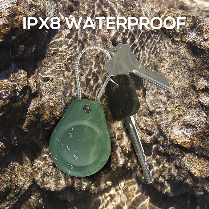 Waterproof AirTag Keychain Holder - (4 Pack) Air tag Lock Case with Wire Cable Compatible with Apple AirTags, Ultra Durable Anti-Lost Protective Case for Luggage, Key, Backpack, Black/green