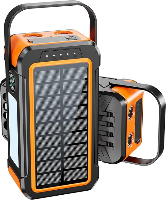 Ultra High Capacity Solar Power Bank 80000mAh, PD18W Solar Charger Power Bank with Built-in Cables, 4 Outputs & 2 Inputs, Outdoor Battery Pack with LED Flashlight for Outdoor Camping Survival(Orange）