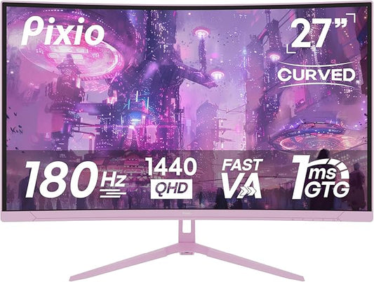 Pixio PXC278 Wave Pink 27 inch 180Hz Refresh Rate QHD 1440p Resolution 1650R Curved Fast VA Panel 1ms GTG Response Time Adaptive Sync HDR Curved Gaming Monitor