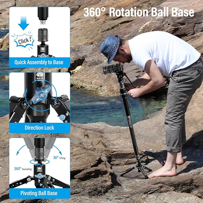 SIRUI SVM-145 Rapid Monopod with Feet, 57” Professional Carbon Fiber Camera Monopod, One-Step Rapid Height Adjustment, Modular 3 in 1, Max Load 22lbs