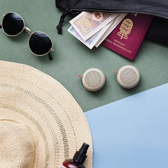 aGO mini Portable Bluetooth Speaker, Water Resistant (IPX5), Up to 12 Hours of Wireless Play, Stereo Sound, Wireless Speaker for Indoor and Outdoor (Beige)