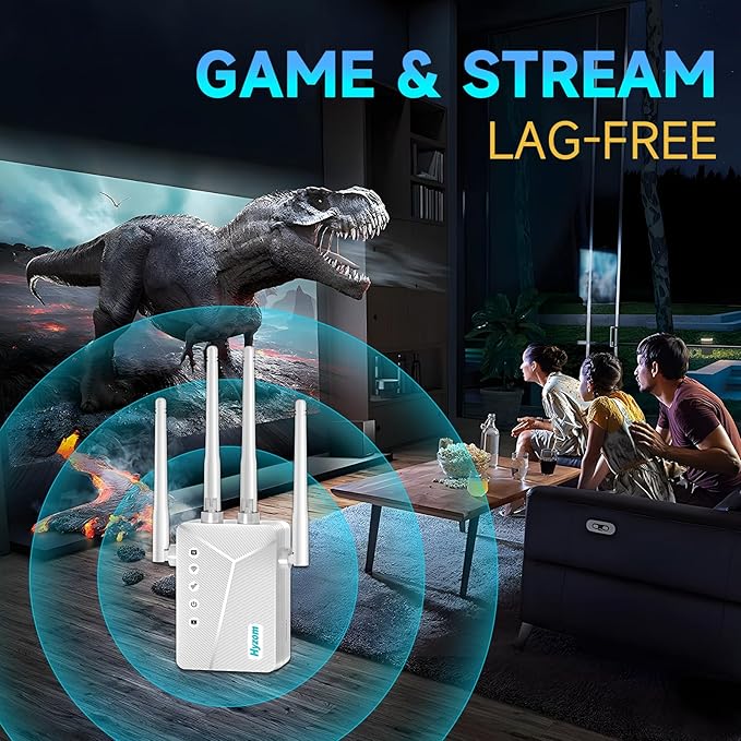 WiFi Extender Signal Booster for Whole Home & Backyard - 10K Sq.Ft Coverage w/4 Antennas | 90% Faster Internet Booster w/Ethernet Port, Easy Setup Wireless Repeater Works with Any Router | Long Range