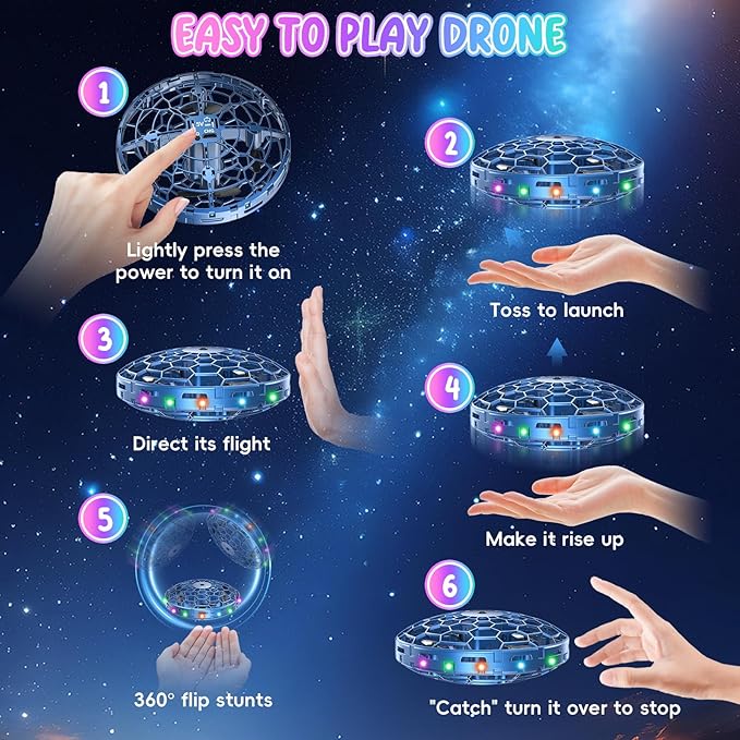 Flying Toy Drone for Kids，360° Hands Free Motion Sensors Mini Drone with Cool LED Lights,Easy Indoor Small UFO Toy Flying Ball Drone for Kids -Blue