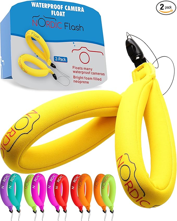 Waterproof Camera Float (2-pack) Floating Camera Strap for Underwater GoPro/Panasonic Lumix/Nikon COOLPIX AW110/Canon PowerShot D20 - Float Case Around Wrist Save Device from Sinking - 1 Year Warranty