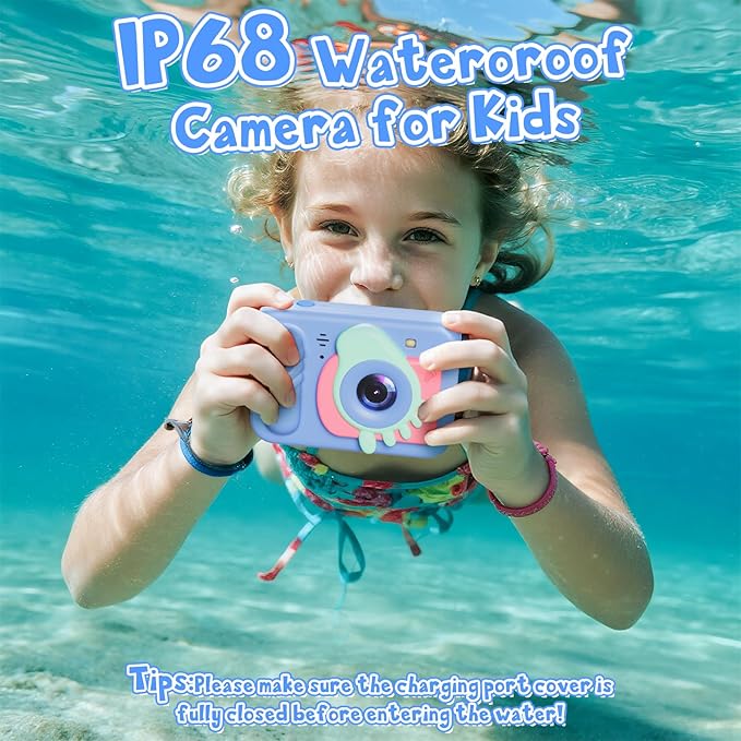 Underwater Camera, 48MP 5FT Waterproof Digital Camera with 32GB Card, Autofocus Floatable Waterproof Camera with HD Screen, 8X Digital Zoom, for Kids Water Park, Swimming (Foot Style, Blue)