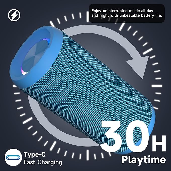 Ortizan Portable Bluetooth Speakers, IPX7 Waterproof Wireless Outdoor Speaker with 24W Loud Stereo Sound And Bluetooth 5.3, Deep Bass, RGB Lights, Dual Pairing, 30H Playtime for Home, Party