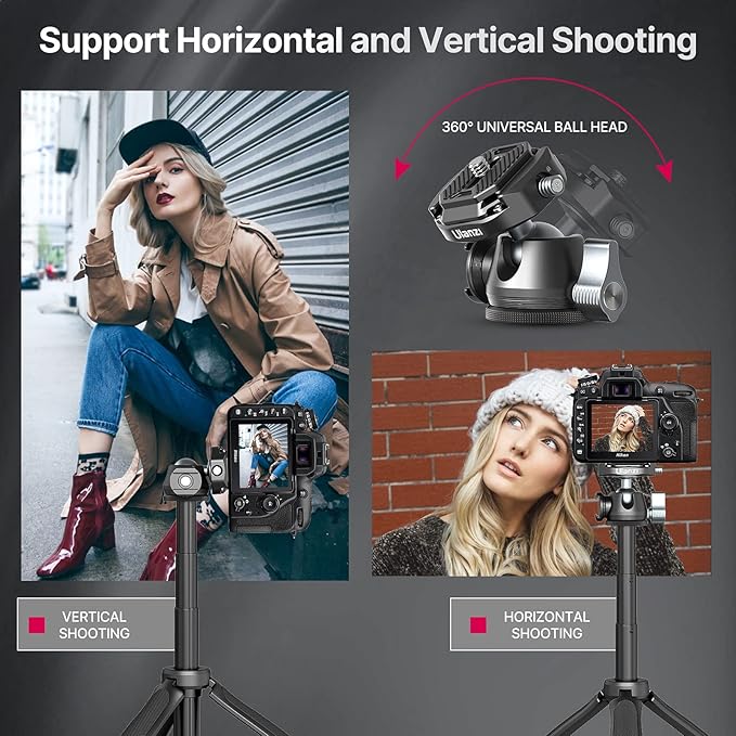 ULANZI Camera Tripod, MT-46 Aluminum Alloy Phone Tripod for Camera with F38 Quick Release Plate, 4 Levels Adjustment 360 Ball Head with Cold Shoe Lightweight Portable Vlog Travel Selfie Stick for DSLR