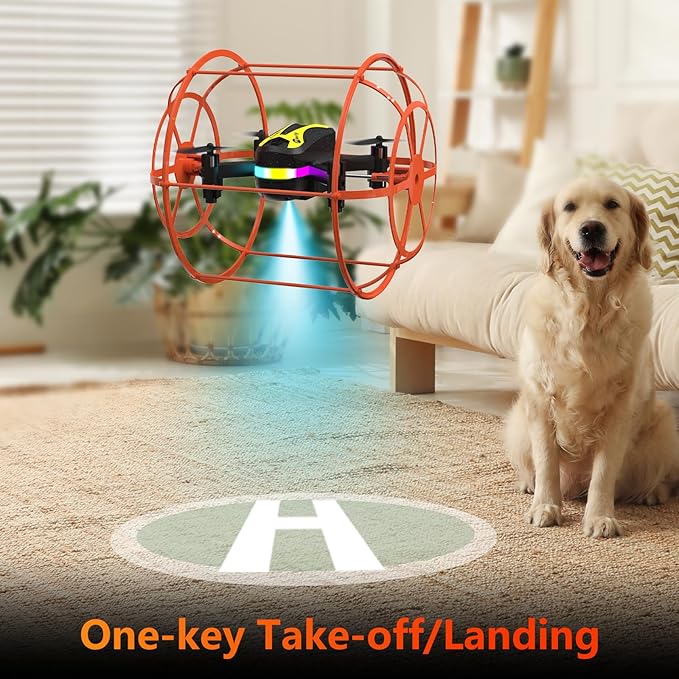 M17 Mini Drone Land-Air Dual Mode Indoor RC Quadcopter with Protective Cover for Beginners Headless Mode One Key Take-off/Landing 3D Flip 3 Speed Modes Rechargeable Battery