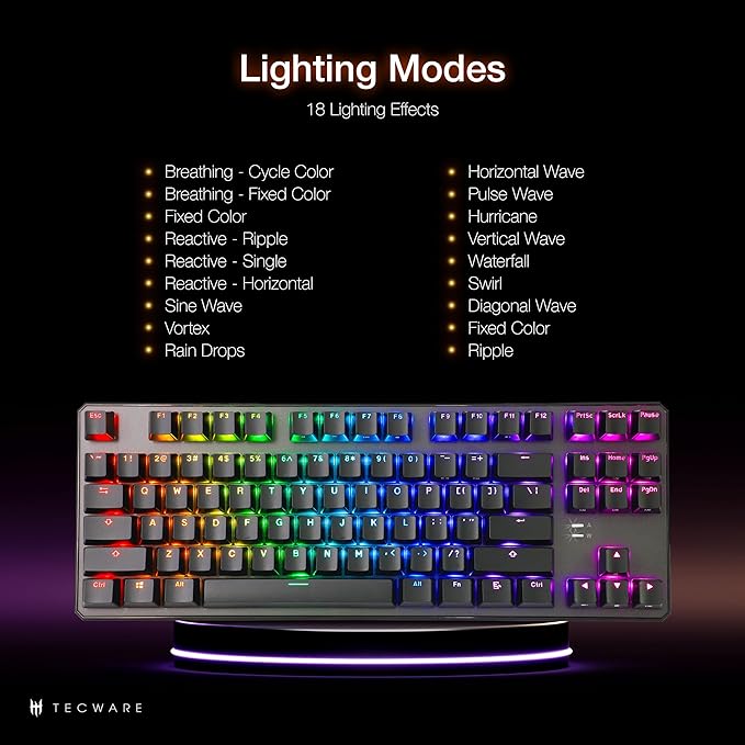 TECWARE Phantom+ 87 Key Mechanical Gaming Keyboard, RGB led, TKL 75% Keyboard, Thocky Sounding, Wraith Red Switch