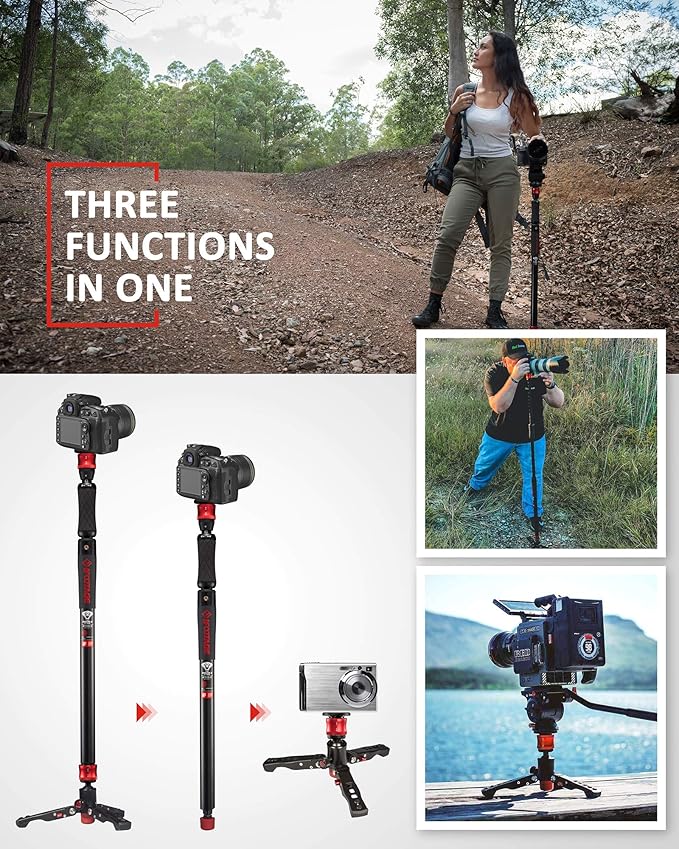 IFOOTAGE Camera Monopod Professional 59" Aluminum Telescoping Video Monopods with Tripod Stand Compatible for DSLR Cameras and Camcorders, Cobra 2 Monopod A150S