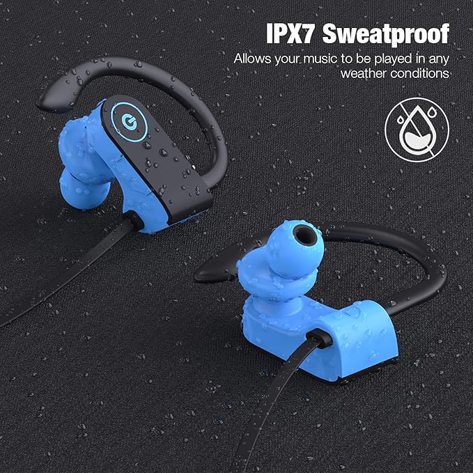 JOYWISE Bluetooth Headphones, Wireless Headphones 16H Playtime Wireless Earbuds with Mic Stereo in-Ear Earphones, IPX7 Waterproof Sports Headphones Sound Isolation Headsets for Running, Workout Blue
