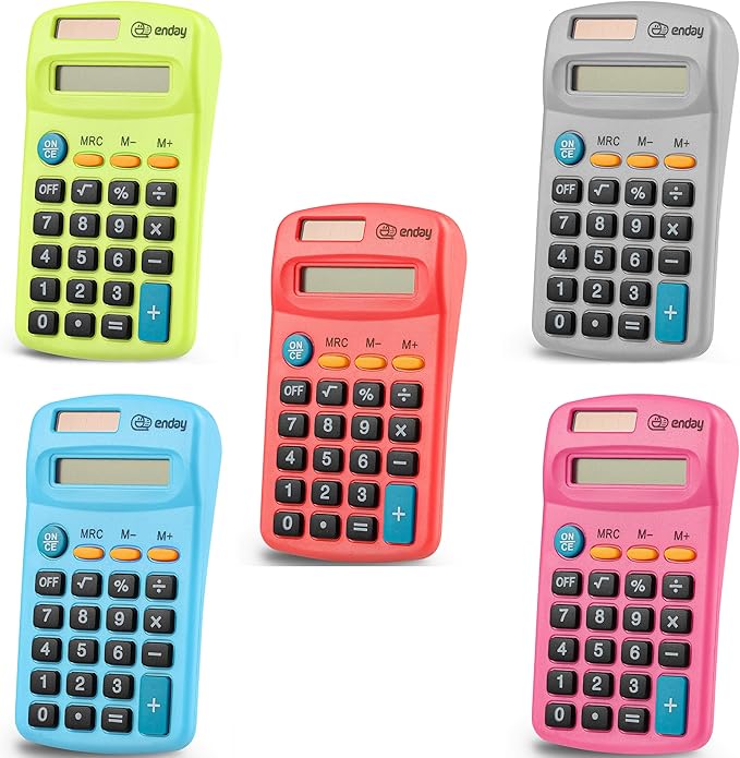 Emraw Pocket Size Calculator 8 Digit, Dual Power, Large LCD Display, School Student Desktop Accounting Office Calculators (Pack of 5) Colors May Vary