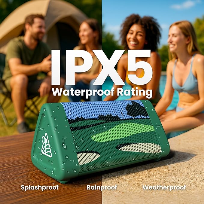 Oontz Upgraded Angle 3 Golf Portable Bluetooth Speaker 5.0-10W Sound, 14-Hr Battery, 100ft Wireless Range, IPX5 Water-Resistant, Budget Small Speaker for Travel, Party, Outdoor or Home (Green)