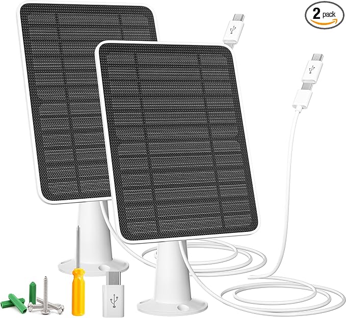Solar Panel Charger Compatible with Reolink Argus 2E/Eco Ultra/Go PT Plus/Go Plus/Argus 3 Pro/Argus PT, 5W Solar Panels for Reolink Battery Camera, IP65 Waterproof 10ft Cable Secure Wall Mount, 2 Pack